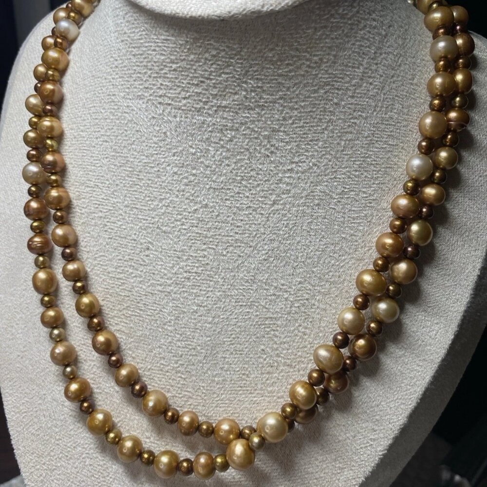 Vintage 40” Double Strand Golden Freshwater Pearl Necklace
